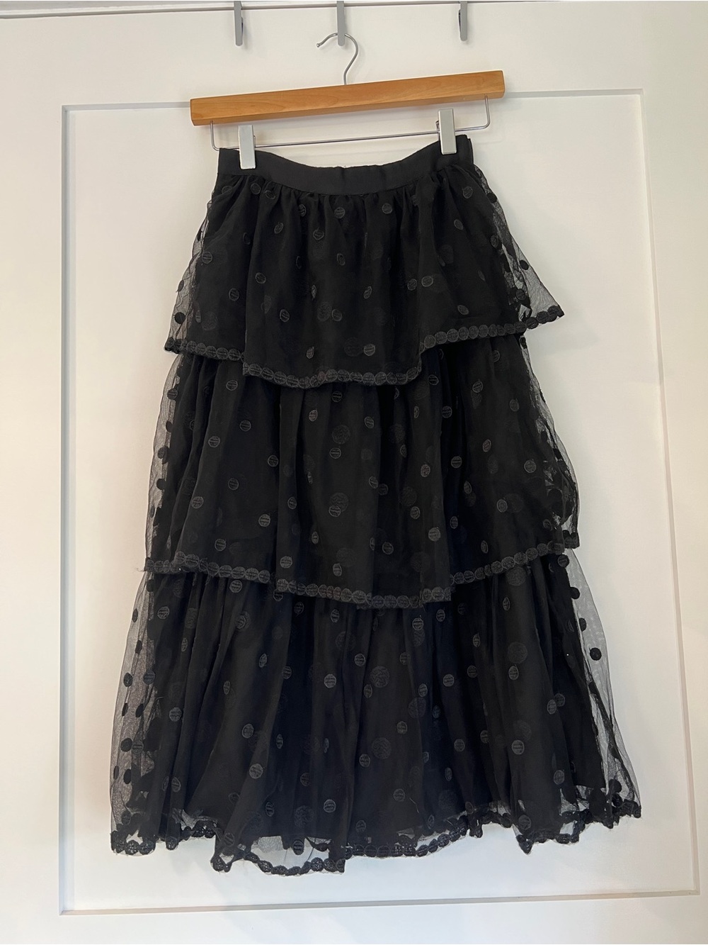 J. Crew Collection Black Tiered Polka Dot Maxi Skirt